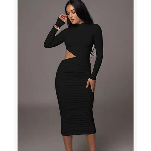 NEW Bodycon One Shoulder Sleeveless Ruched Midi Club Party Dress XL - Picture 6 of 8